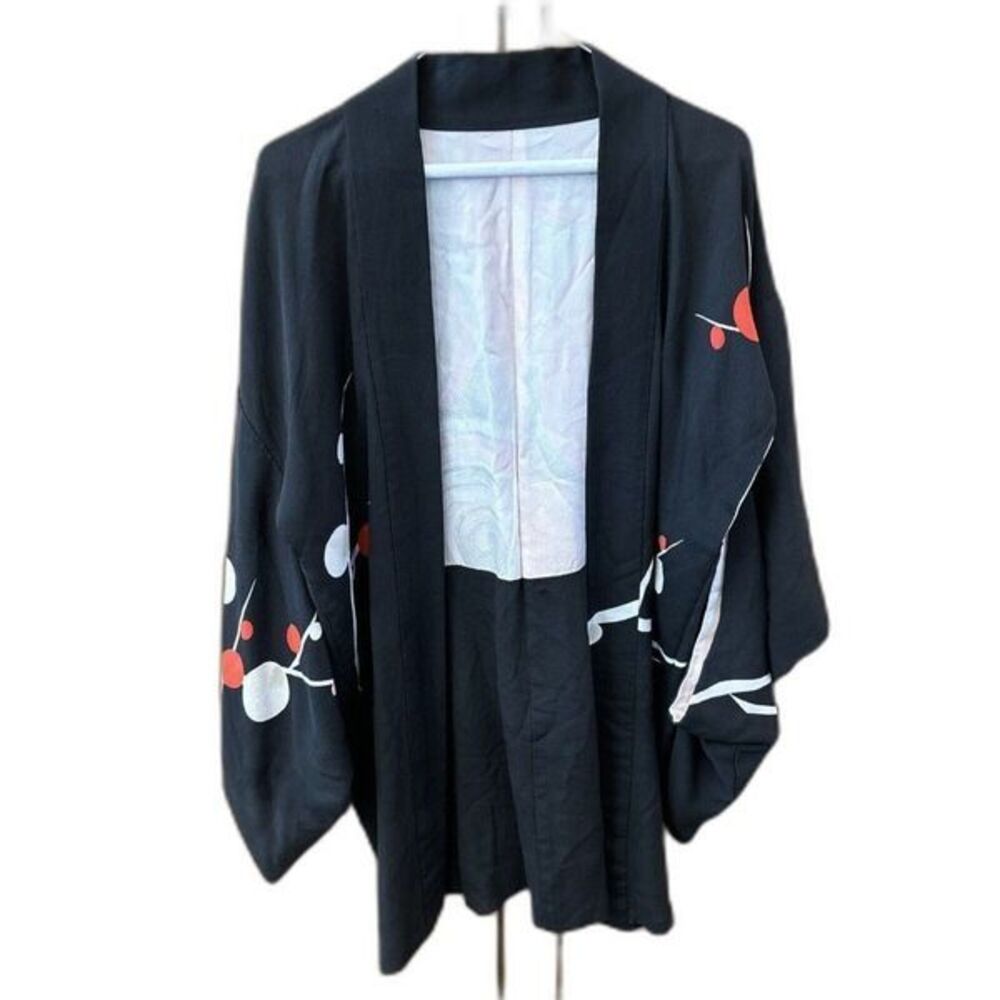 Vintage Handmade Japanese style Black kimono jacket 23x33”XL Lined